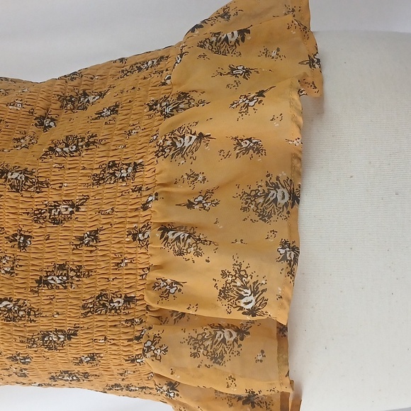 5/$25 Floral Mustard Fall Tube Peplum Strapless Smocked Top - Mustard - Picture 3 of 4